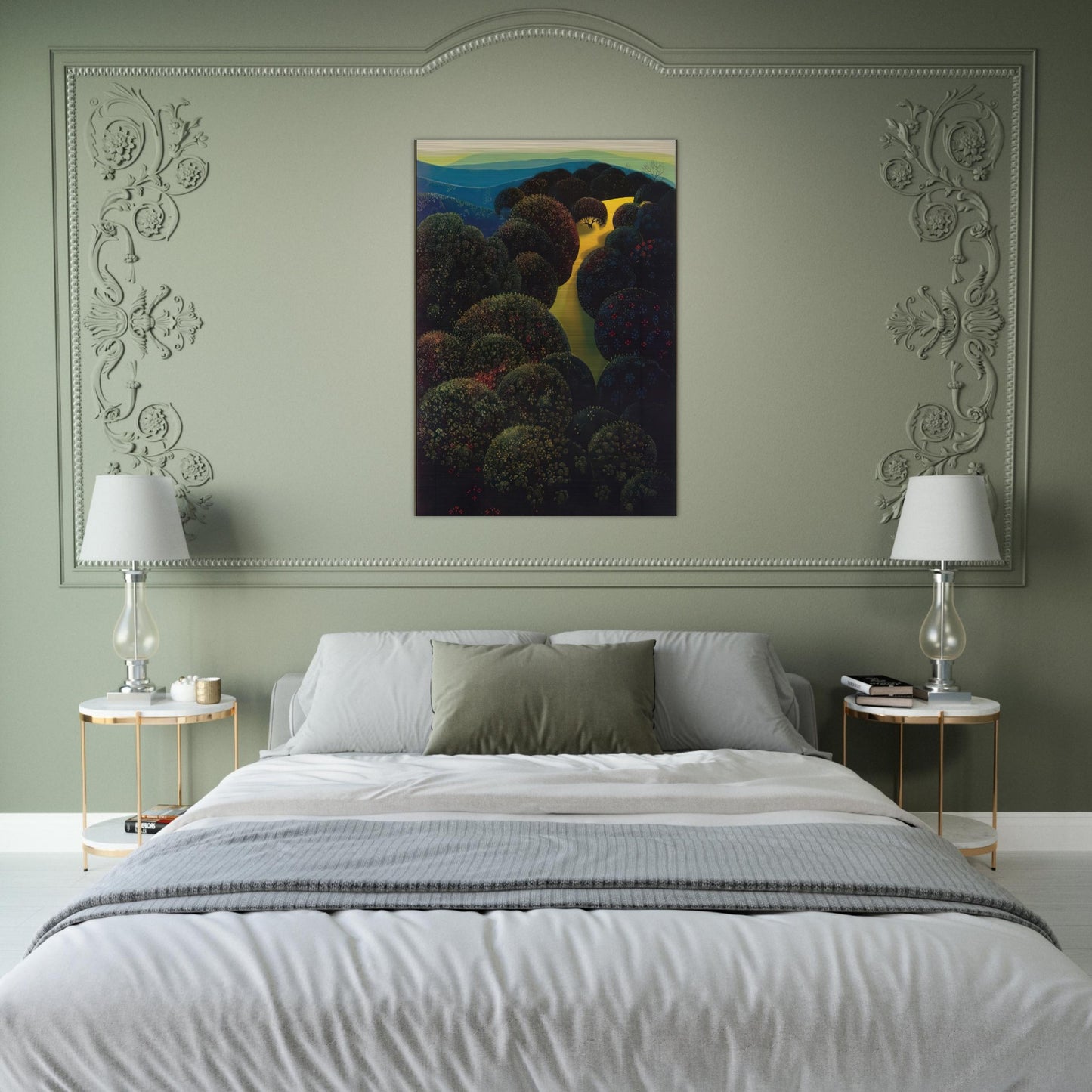 Hidden Pasture - Eyvind Earle Brushed Aluminum Print - 70x100 cm / 28x40 inches | Eyvind Earle Aluminum Print | Eyvind Earle Prints