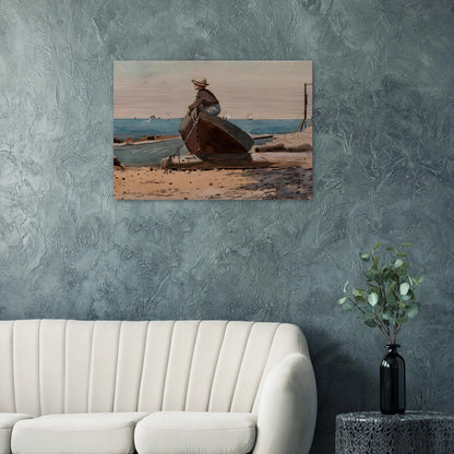 WAITING FOR DAD - Winslow Homer Brushed Aluminum Print - 70x100 cm / 28x40 inches | Winslow Homer Aluminum Print | Winslow Homer Prints