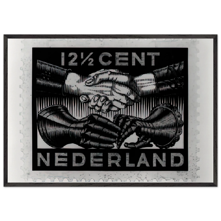DESIGN FOR DUTCH PEASE POSTAGE STAMP MARCH 1932 1932 - MC Escher 70x100 cm / 28x40 inches Framed Art Print – Black Wooden Frame | Maurits Cornelis Escher Prints