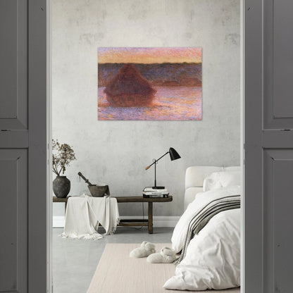Haystacks at Sunset, Frosty Weather - claude monet Brushed Aluminum Print - 70x100 cm / 28x40 inches | claude monet Aluminum Print | claude monet Prints