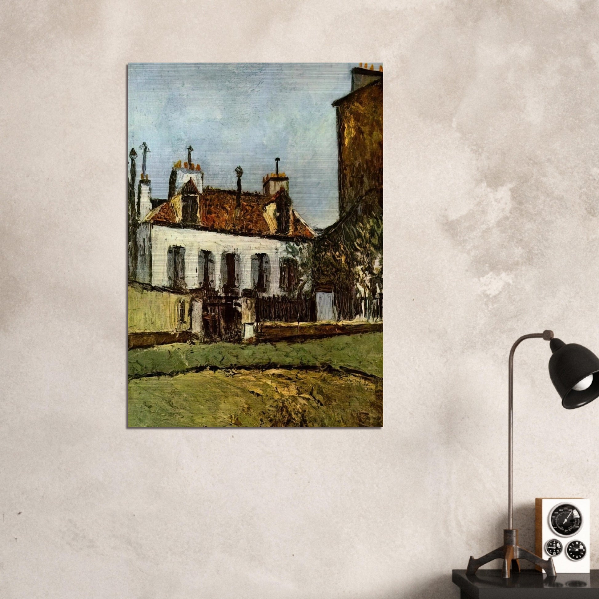 HOUSE IN THE SUBURBS OF PARIS - Maurice Utrillo Brushed Aluminum Print - 70x100 cm / 28x40 inches | Maurice Utrillo Aluminum Print | Maurice Utrillo Prints