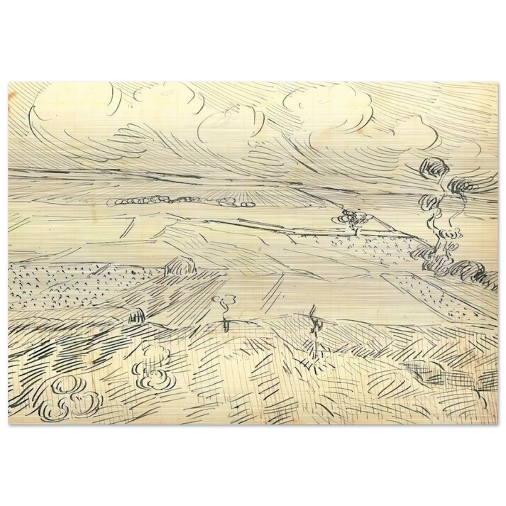 Wheat Fields - Vincent van Gogh Brushed Aluminum Print - 70x100 cm / 28x40 inches | Vincent van Gogh Aluminum Print | Vincent van Gogh Prints