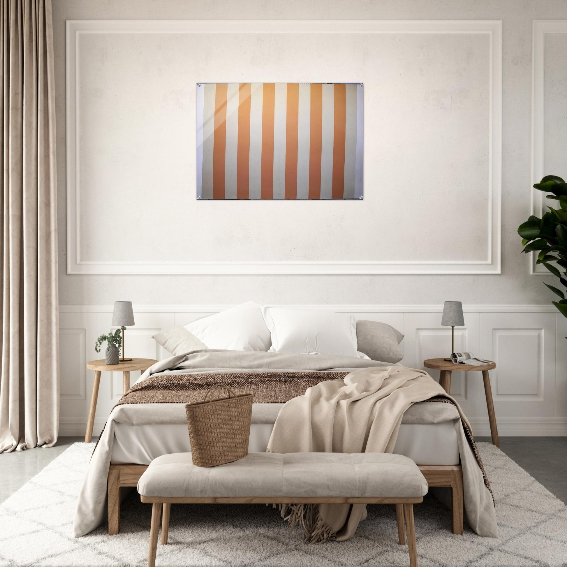Peinture acrylique blanche sur tissu rayé blanc et orange - 1967 - Daniel Buren Acrylic Print - 70x100 cm / 28x40″ inches