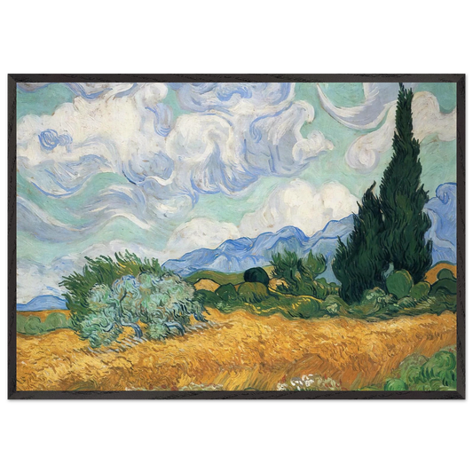 Wheatfield with cypress tree - Vincent van Gogh 70x100 cm / 28x40 inches Framed Art Print – Black Wooden Frame