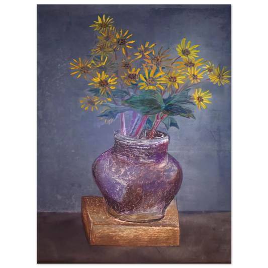 Morris Graves - Homemade Painting of a Homemade Bouquet of Sand Dune Daisies in a Homemade Vase - 1982  75x100 cm / 30x40inches Fine Art Poster