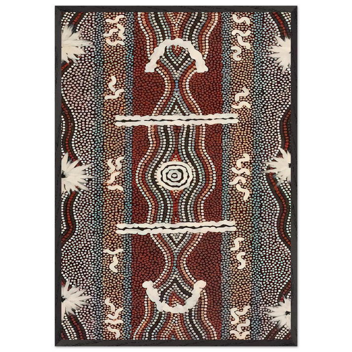 Caterpillar Dreaming - 1998 - Clifford Possum Tjapaltjarri 70x100 cm / 28x40 inches Framed Art Print – Black Wooden Frame