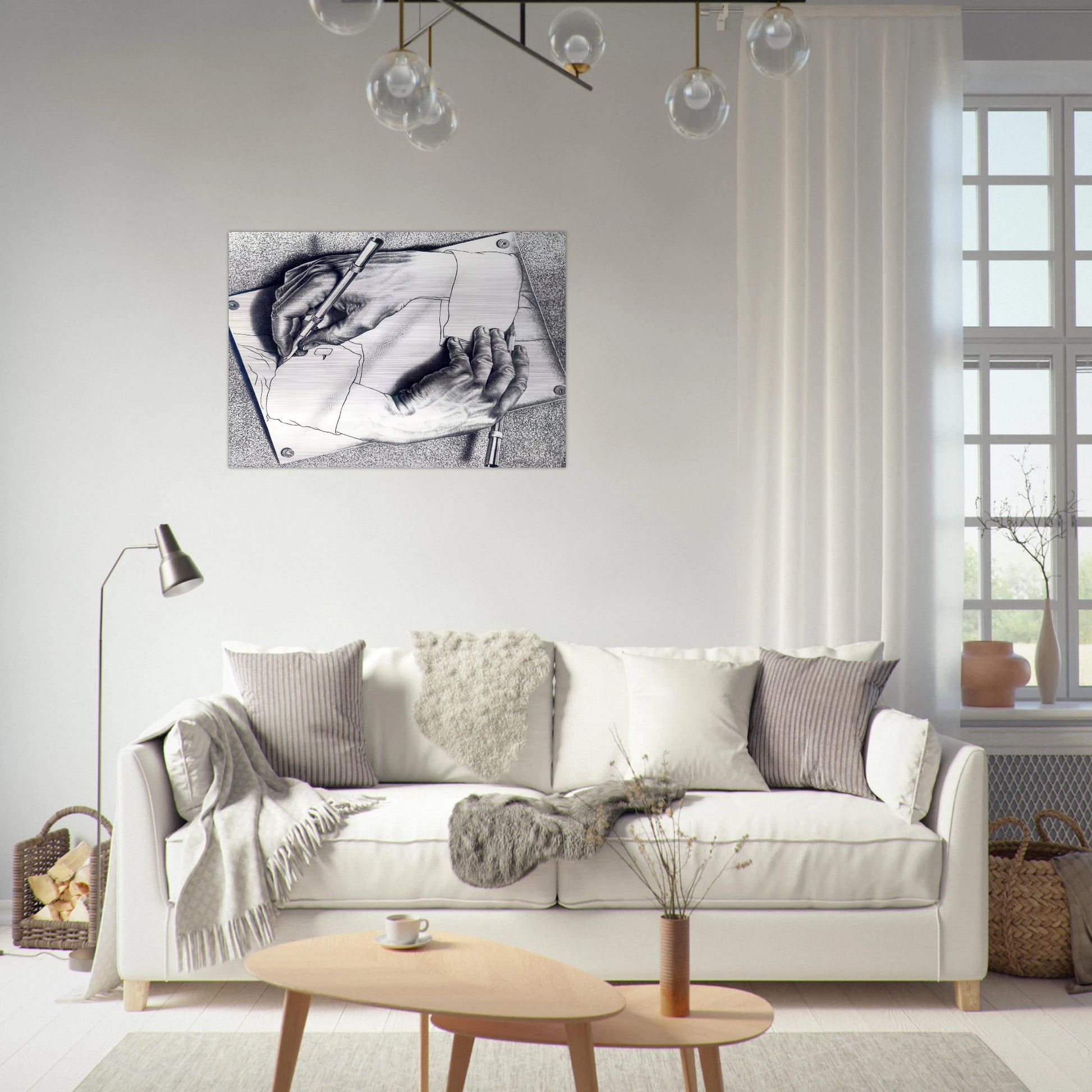 DRAWING HANDS - MC Escher Brushed Aluminum Print - 70x100 cm / 28x40 inches | MC Escher Aluminum Print | MC Escher Prints | Maurits Cornelis Escher Prints