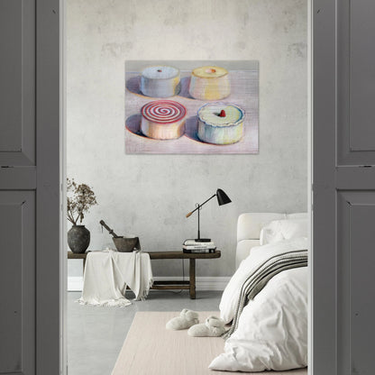 Four Cakes - 1996 - Wayne Thiebaud Brushed Aluminum Print - 70x100 cm / 28x40 inches | Wayne Thiebaud Aluminum Print | Wayne Thiebaud Prints