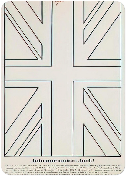 Join our union, Jack! Young Commonwealth Artists - 1962 By Billy Apple Pack of 10 Post Cards | Billy Apple Post Cards | A6 (10.5 x 14.8 cm) - 4.1 x 5.8 inches