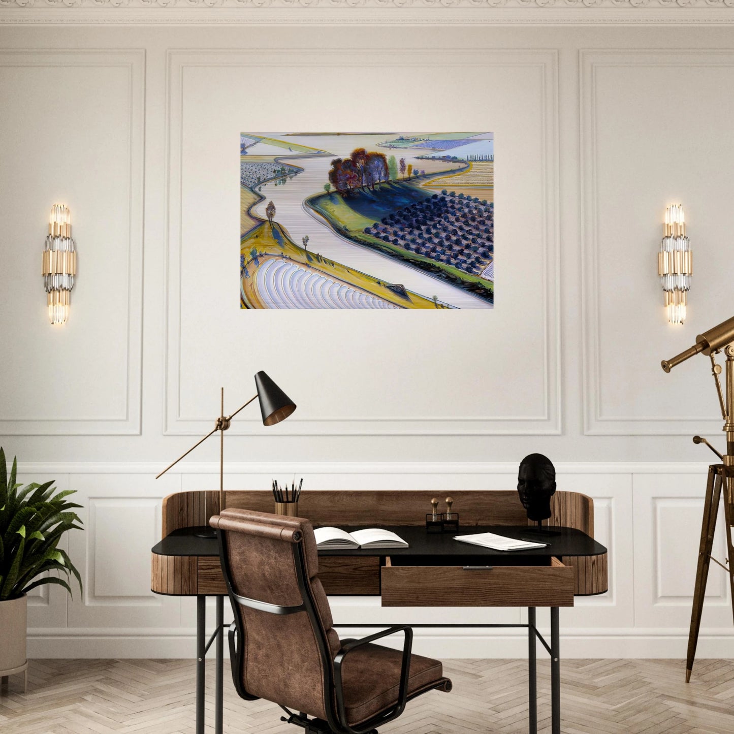 Flatland River - 1997 - Wayne Thiebaud Brushed Aluminum Print - 70x100 cm / 28x40 inches | Wayne Thiebaud Aluminum Print | Wayne Thiebaud Prints