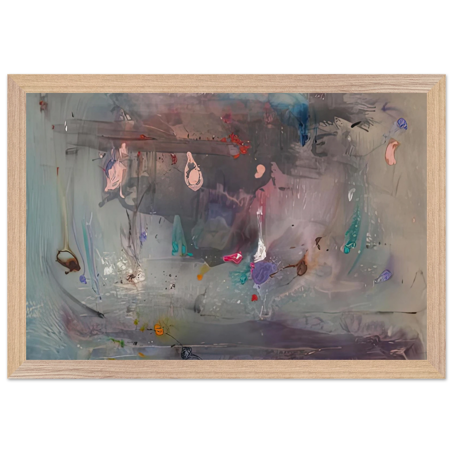 Helen Frankenthaler - Grey Fireworks, 1982- Wall Art - 21x29.7 cm / 8x12" - Premium Wooden Framed Poster With Fine Art Paper-canvas - Wood frame