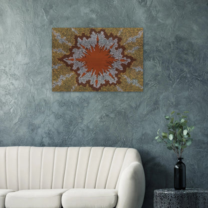 Fire Dreaming - 1994 - Clifford Possum Tjapaltjarri Brushed Aluminum Print - 70x100 cm / 28x40 inches | Clifford Possum Tjapaltjarri Aluminum Print | Clifford Possum Tjapaltjarri Prints