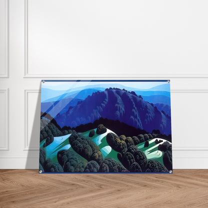 Three Fields and a Mountain - Eyvind Earle Acrylic Print - 70x100 cm / 28x40″ inches