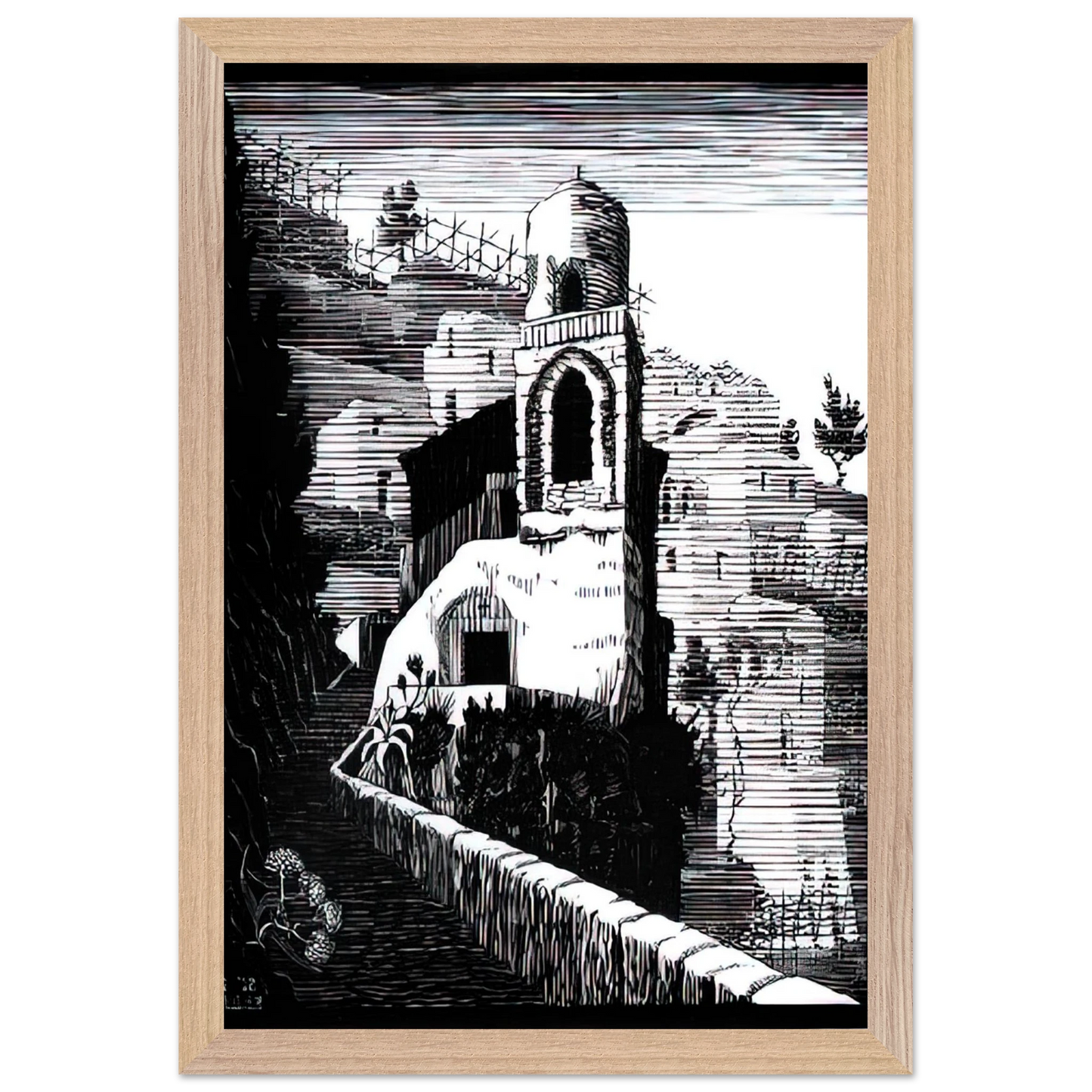 MC Escher - SAN GIOVANNI RAVELLO FEBRUARY 1932 1932 Wall Art - 30x40 cm / 12x16 inches - Premium Wooden Framed Poster With Fine Art Paper - Wood frame