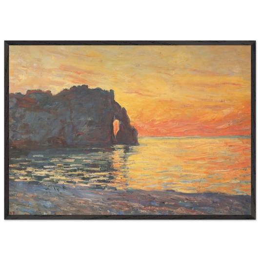 Etretat Cliff of dAval Sunset - claude monet 70x100 cm / 28x40 inches Framed Art Print – Black Wooden Frame