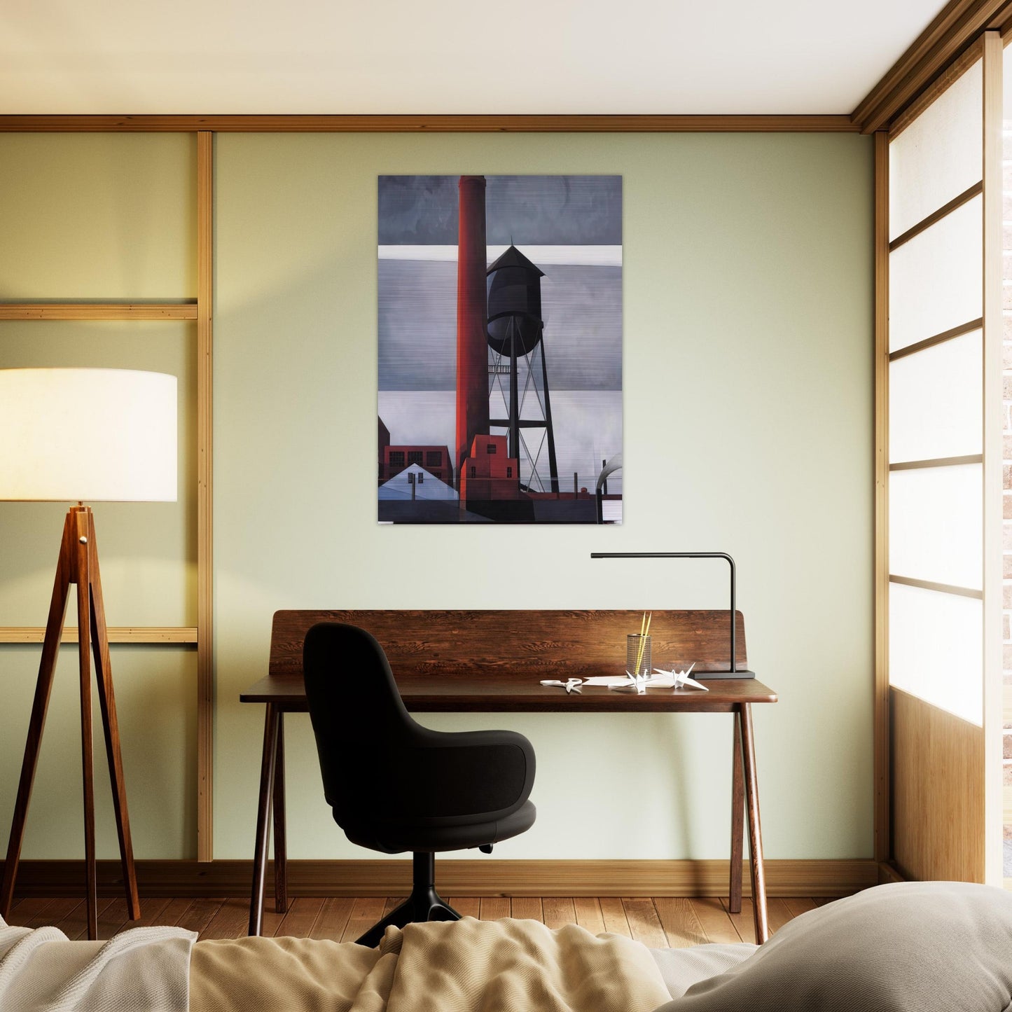 Chimney and Water Tower - 1931 - Charles Demuth Brushed Aluminum Print - 70x100 cm / 28x40 inches | Charles Demuth Aluminum Print | Charles Demuth Prints