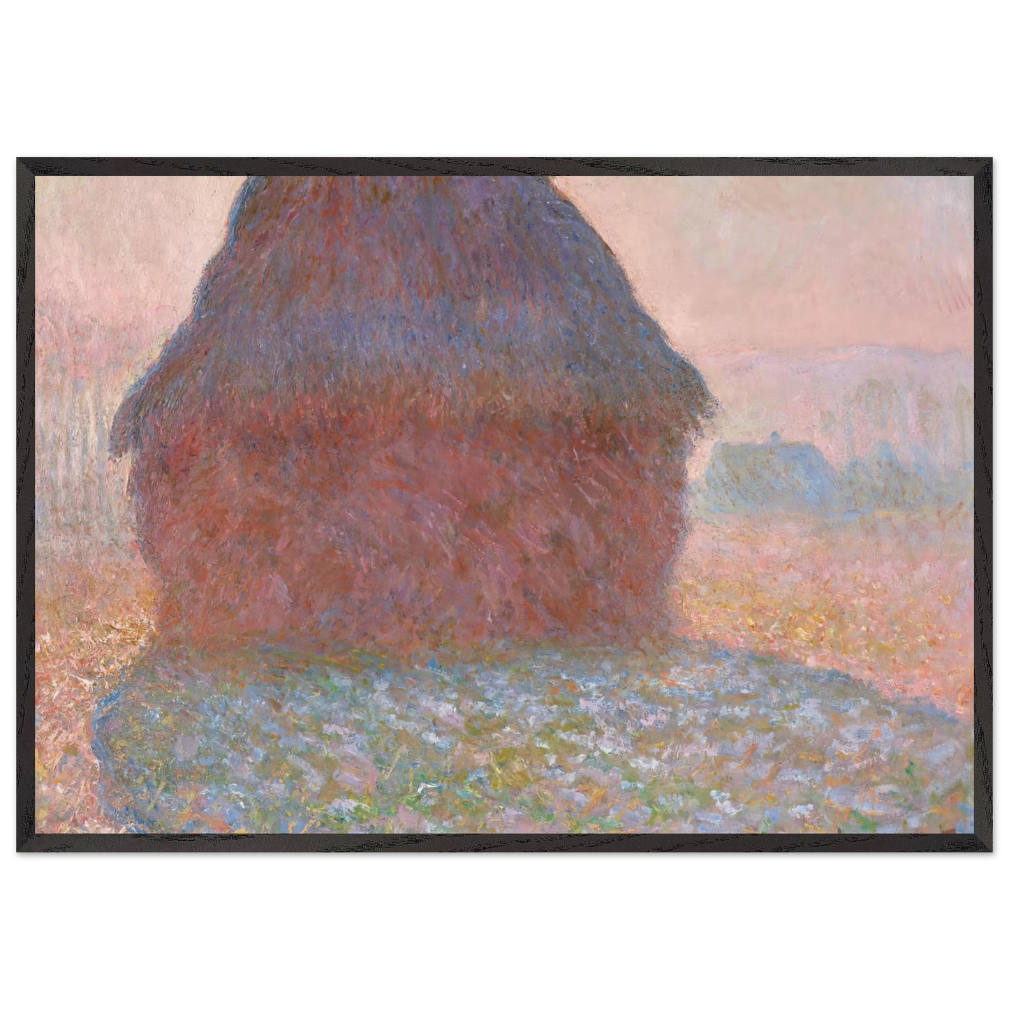 Grainstack in Sunshine - claude monet 70x100 cm / 28x40 inches Framed Art Print – Black Wooden Frame