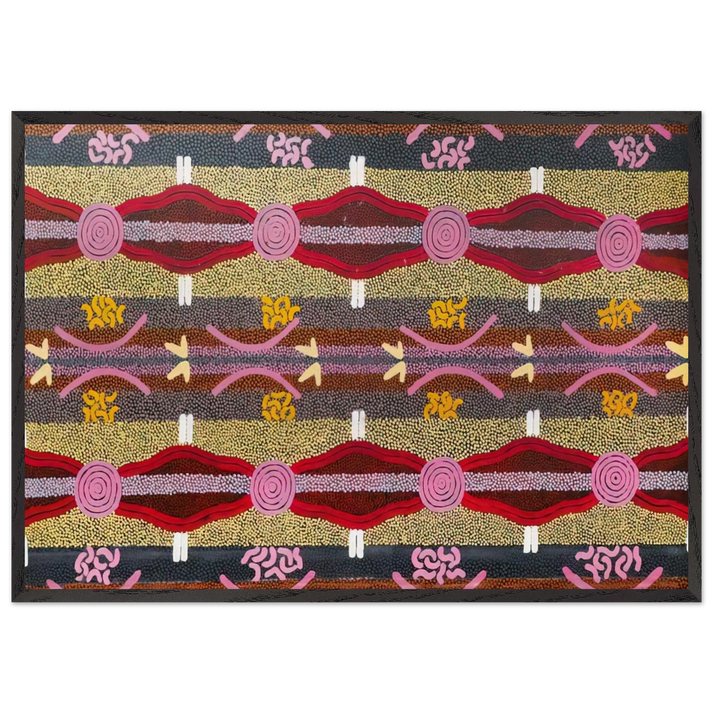 Rock Wallaby  Lightning Dreaming Mount Wedge - 1995 - Clifford Possum Tjapaltjarri 70x100 cm / 28x40 inches Framed Art Print – Black Wooden Frame