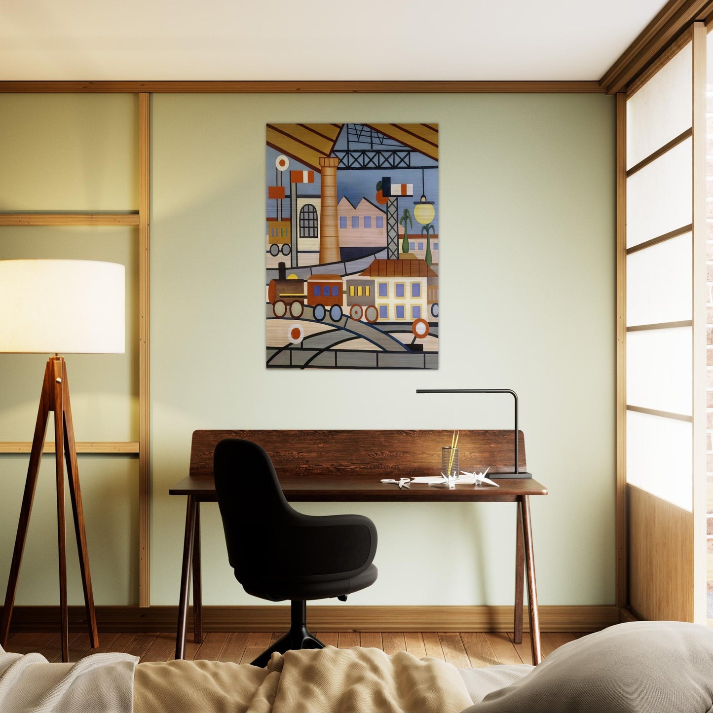 A Gare - Tarsila do Amaral Brushed Aluminum Print - 70x100 cm / 28x40 inches | Tarsila do Amaral Aluminum Print | Tarsila do Amaral Prints
