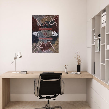 Initiation Ceremony - 1998 - Clifford Possum Tjapaltjarri Brushed Aluminum Print - 70x100 cm / 28x40 inches | Clifford Possum Tjapaltjarri Aluminum Print | Clifford Possum Tjapaltjarri Prints