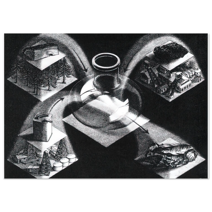 MC Escher - SYNTHESIS Wall Art - 21x29.7 cm / 8x12" - Premium Wooden Framed Poster With Fine Art Paper-canvas - White frame
