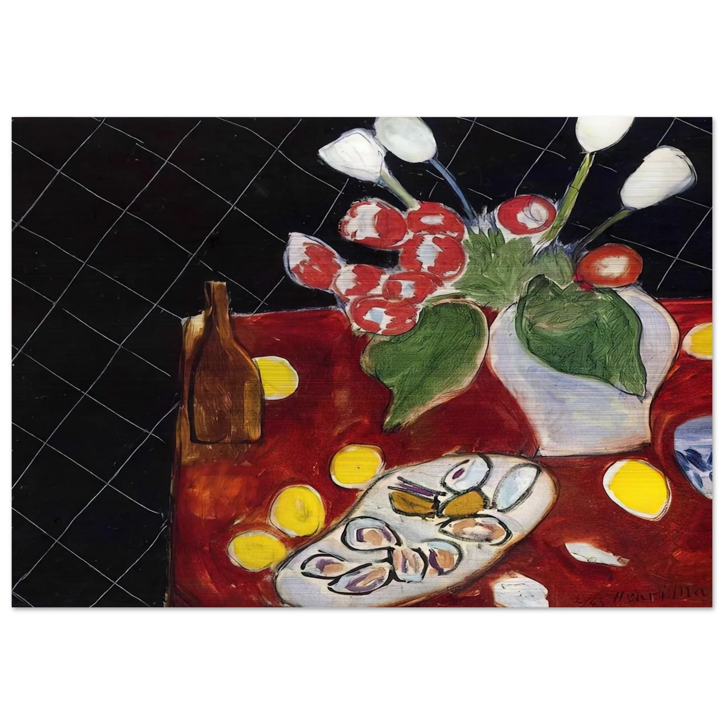 TULIPS AND OYSTERS ON A BLACK BACKGROUND 1943 - Henri Matisse Brushed Aluminum Print - 70x100 cm / 28x40 inches | Henri Matisse Aluminum Print | Henri Matisse Prints