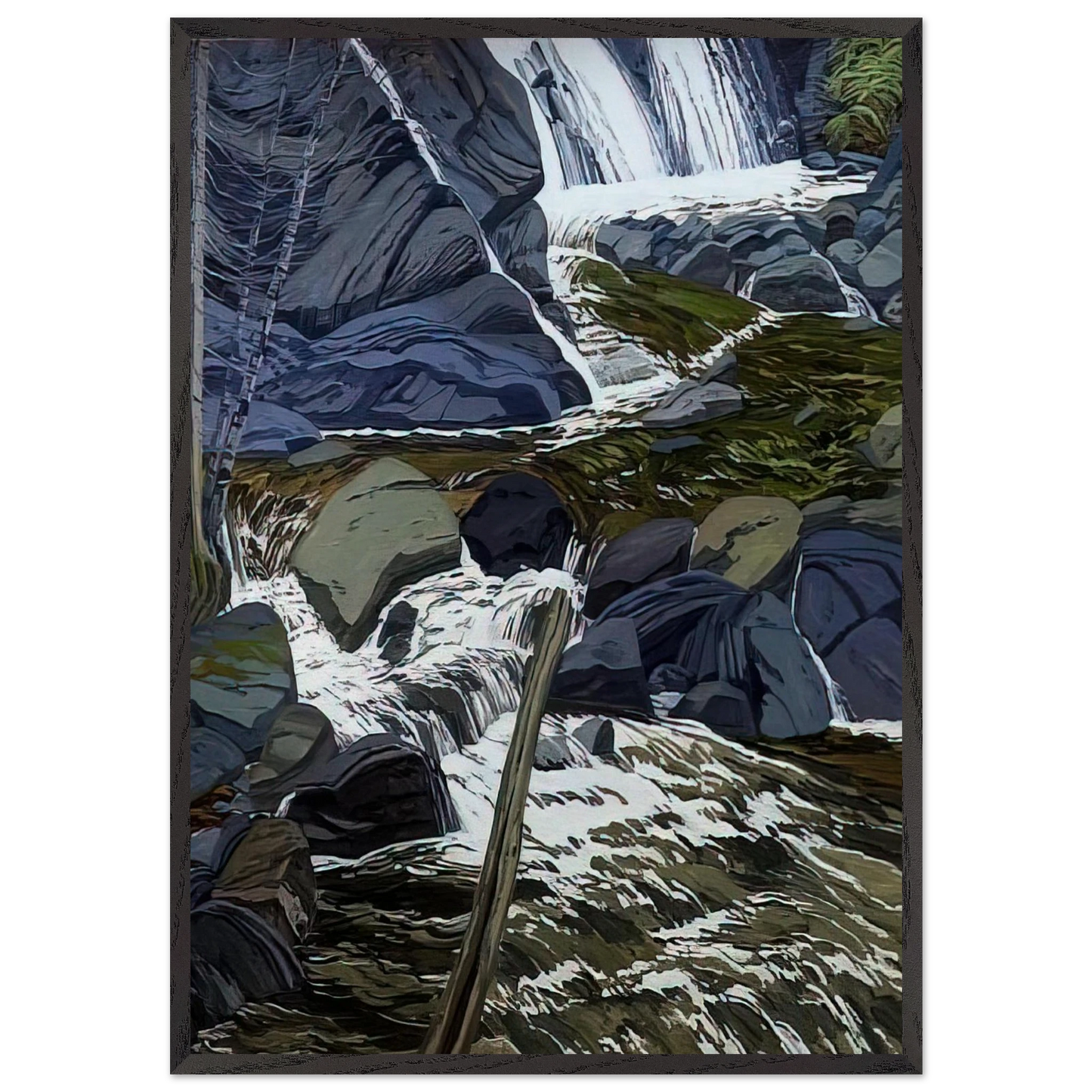 Base of Falls - 1989 - Neil Welliver 70x100 cm / 28x40 inches Framed Art Print – Black Wooden Frame