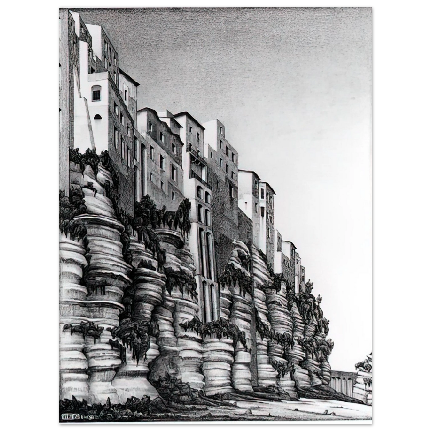 MC Escher - TROPEA CALABRIA Wall Art - 60x80 cm / 24x32 inches - Premium Wooden Framed Poster With Fine Art Paper - White frame