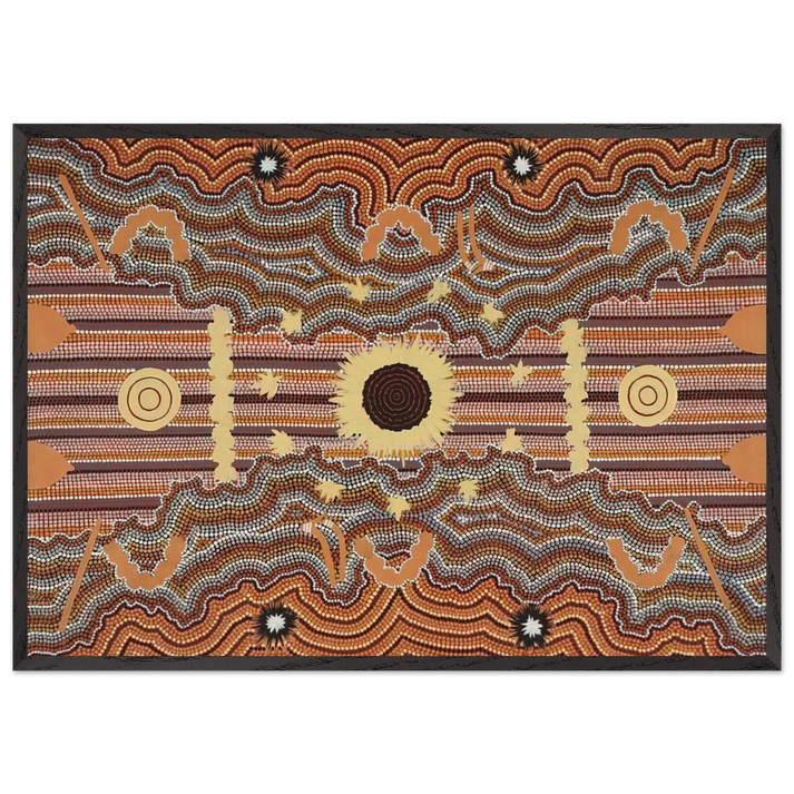 Untitled - 1990 N4 - Clifford Possum Tjapaltjarri 70x100 cm / 28x40 inches Framed Art Print – Black Wooden Frame