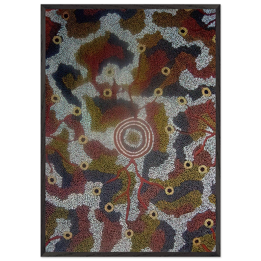 Marla Dreaming - 1987 - Clifford Possum Tjapaltjarri 70x100 cm / 28x40 inches Framed Art Print – Black Wooden Frame