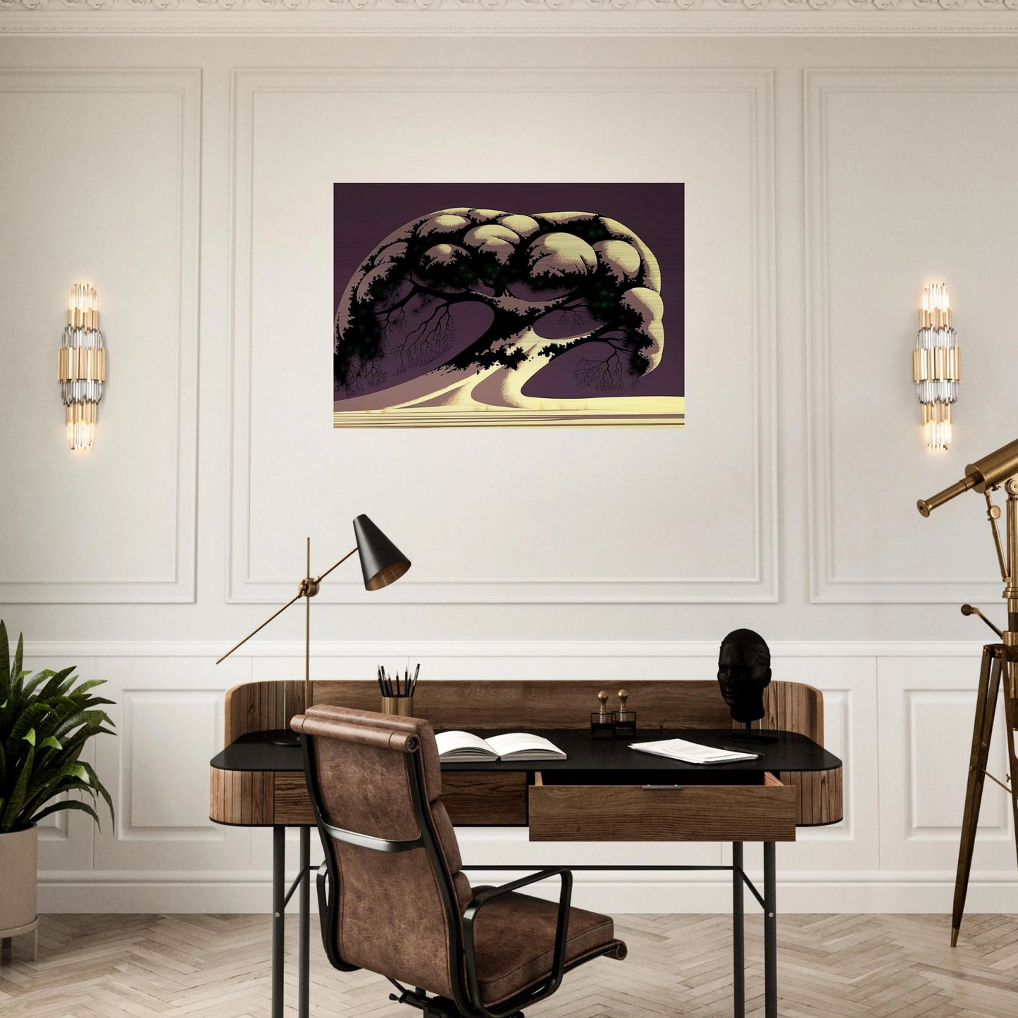 Snow Tree - Eyvind Earle Brushed Aluminum Print - 70x100 cm / 28x40 inches | Eyvind Earle Aluminum Print | Eyvind Earle Prints