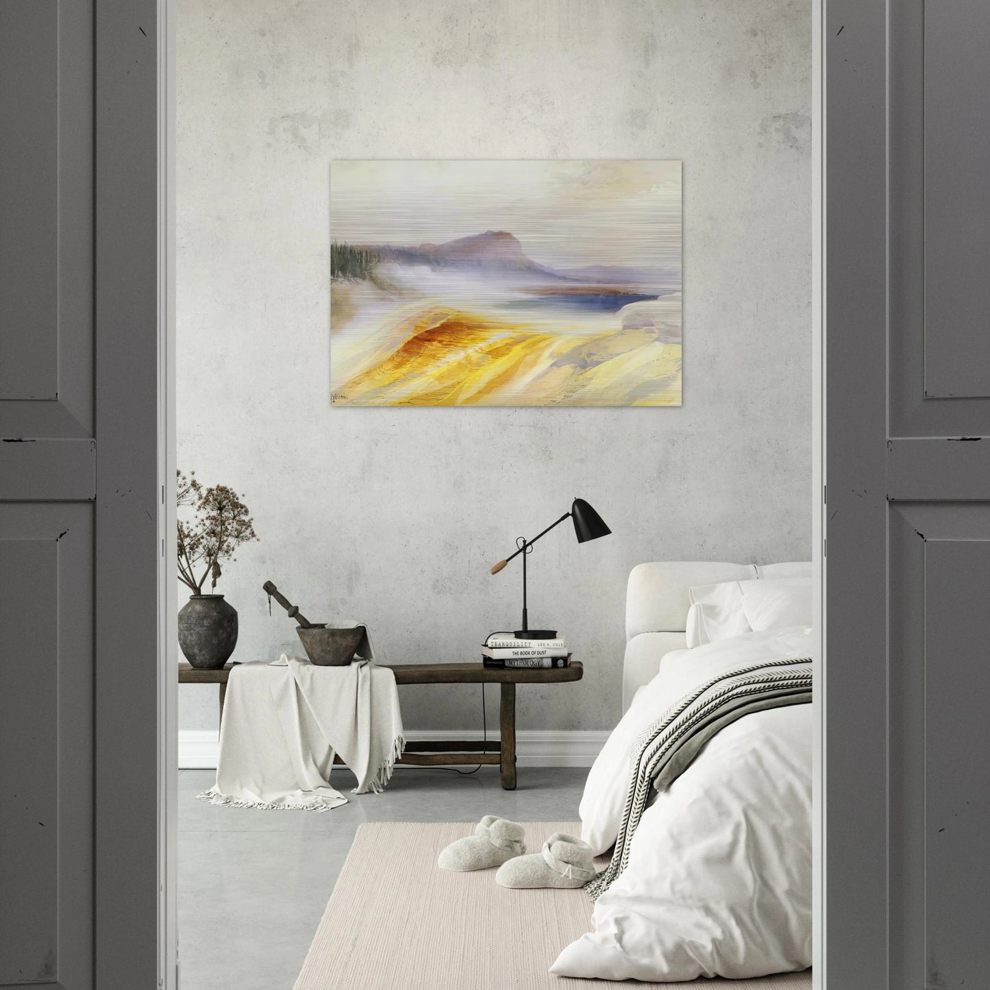 Great Blue Spring of the Lower Geyser Basin - Thomas Moran Brushed Aluminum Print - 70x100 cm / 28x40 inches | Thomas Moran Aluminum Print | Thomas Moran Prints