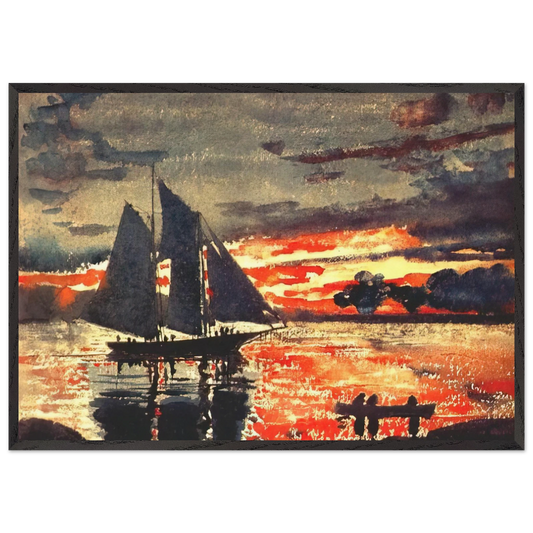 SUNSET FIRES - Winslow Homer 70x100 cm / 28x40 inches Framed Art Print – Black Wooden Frame