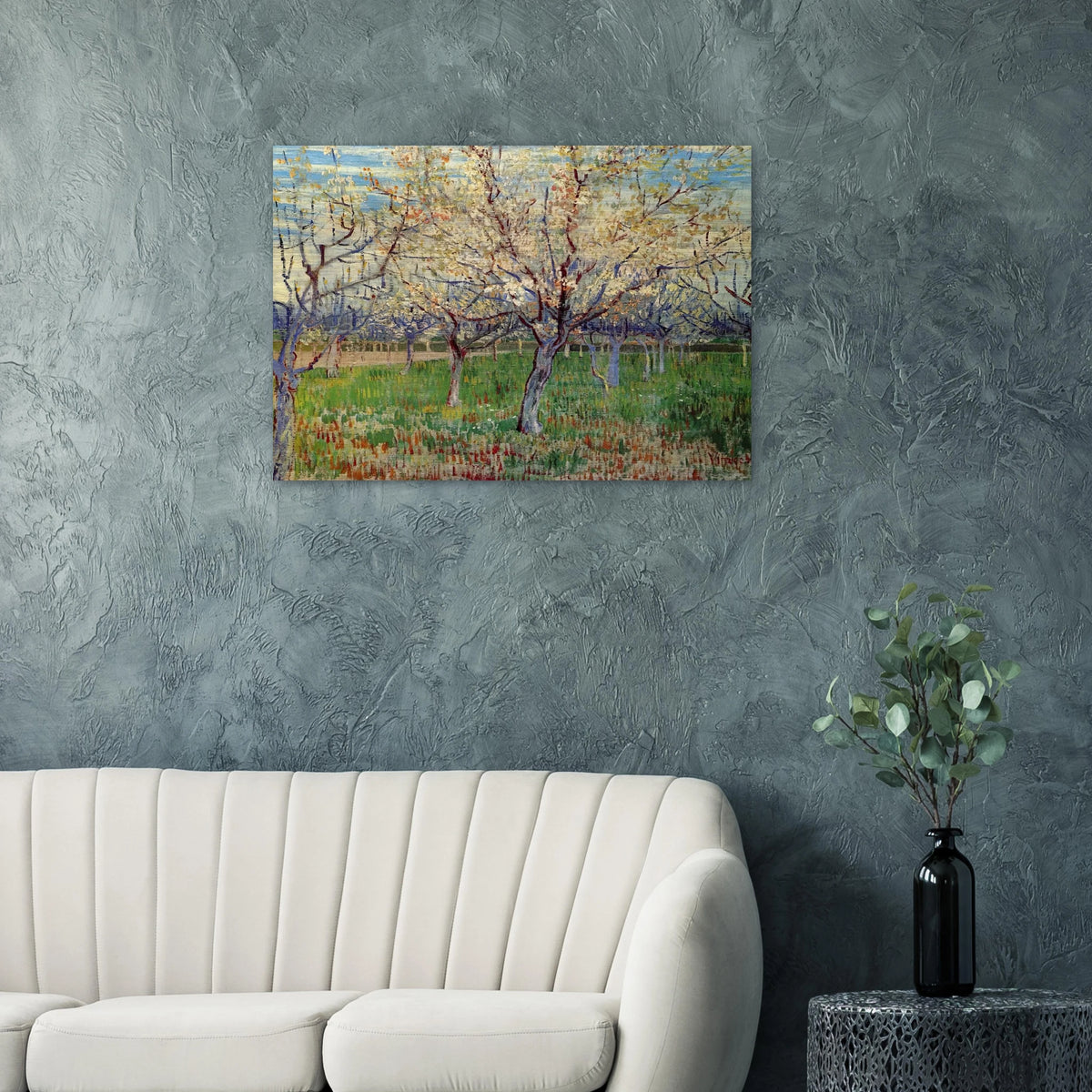 Orchard with Blossoming Apricot Trees - Vincent van Gogh Brushed Aluminum Print - 70x100 cm / 28x40 inches | Vincent van Gogh Aluminum Print | Vincent van Gogh Prints