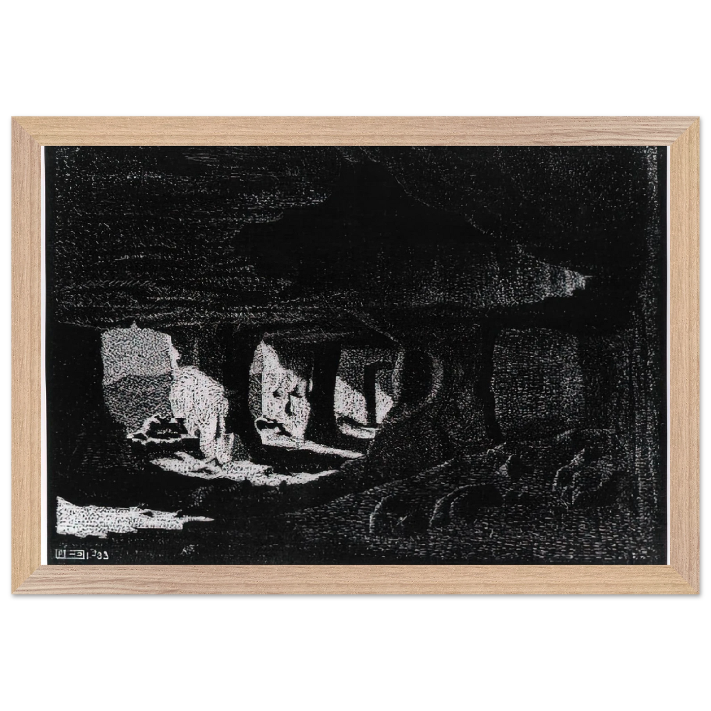 MC Escher - CAVE DWELLINGS NEAR SPERLINGA SICILY Wall Art - 21x29.7 cm / 8x12" - Premium Wooden Framed Poster With Fine Art Paper-canvas - White frame