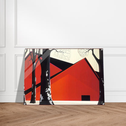 The Great Red Barn - Eyvind Earle Acrylic Print - 70x100 cm / 28x40″ inches