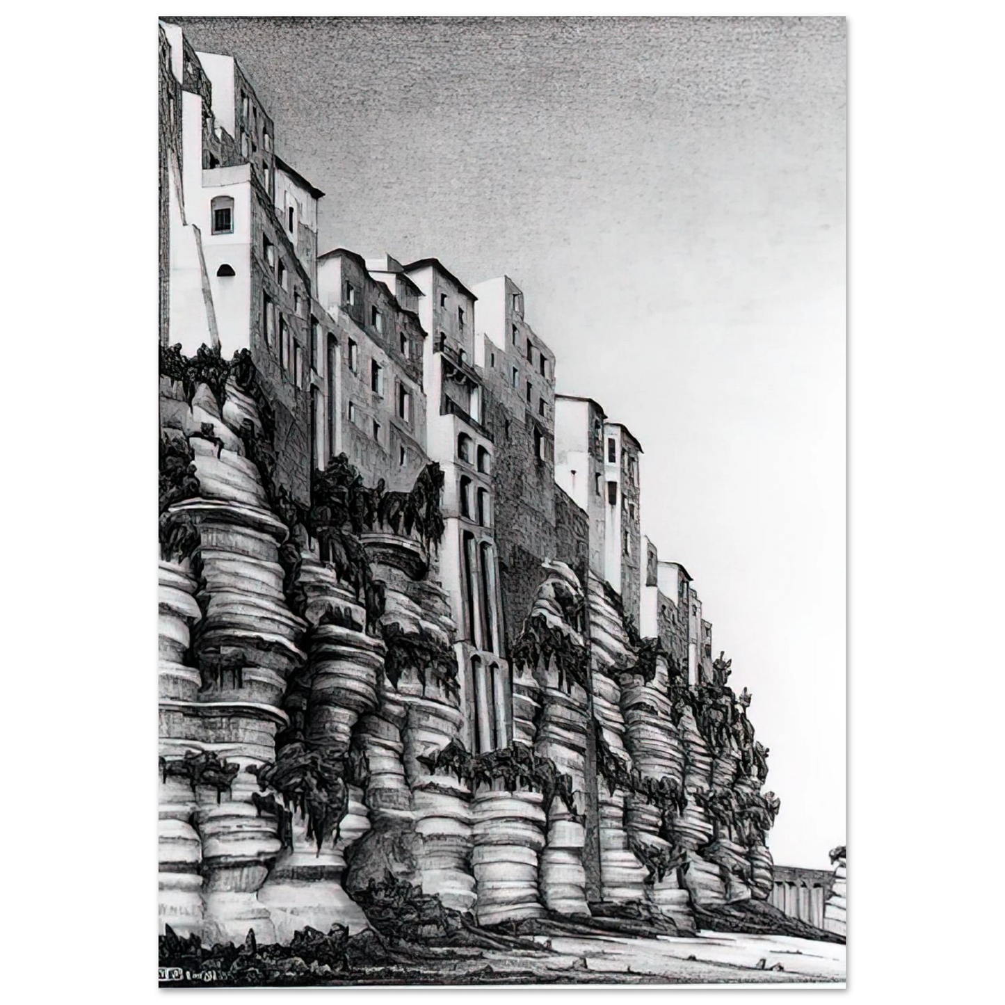 MC Escher - TROPEA CALABRIA Wall art - A1 (59.4 x 84.1  cm) - Premium Wooden Framed Poster With Fine Art Paper-canvas - Wood frame
