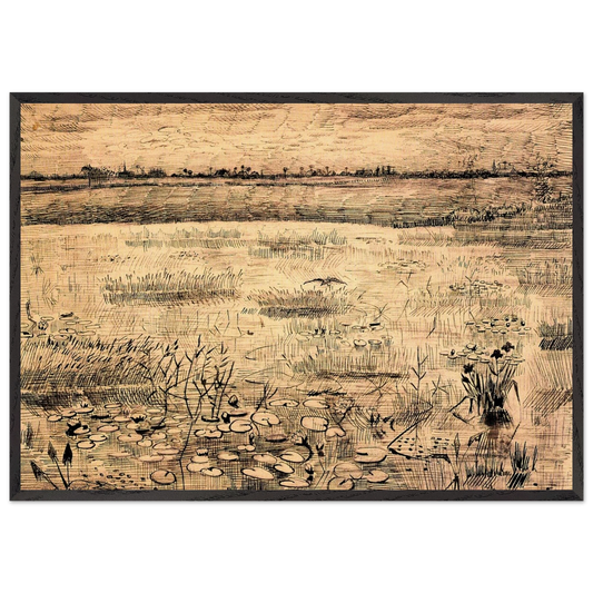 Marsh with Water Lillies - Vincent van Gogh 70x100 cm / 28x40 inches Framed Art Print – Black Wooden Frame