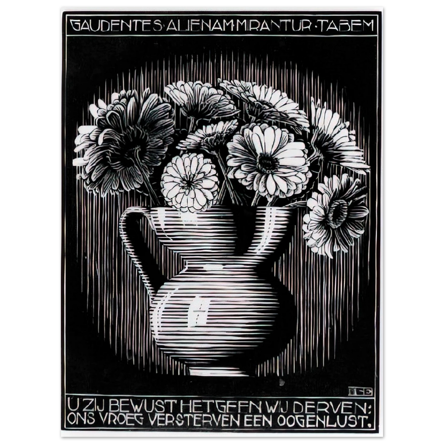 MC Escher - EMBLEMATA VASE Wall Art - 60x80 cm / 24x32 inches - Premium Wooden Framed Poster With Fine Art Paper-canvas - White frame