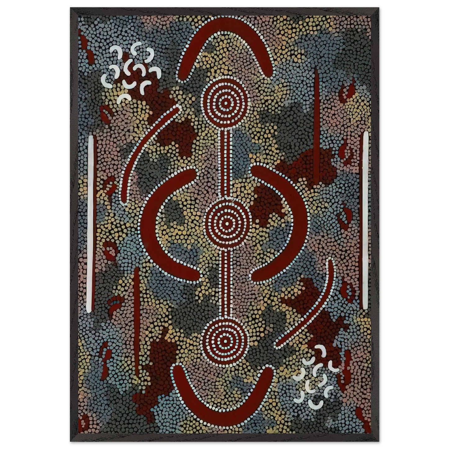 Honey Ant Dreaming - 1981 - Clifford Possum Tjapaltjarri 70x100 cm / 28x40 inches Framed Art Print – Black Wooden Frame