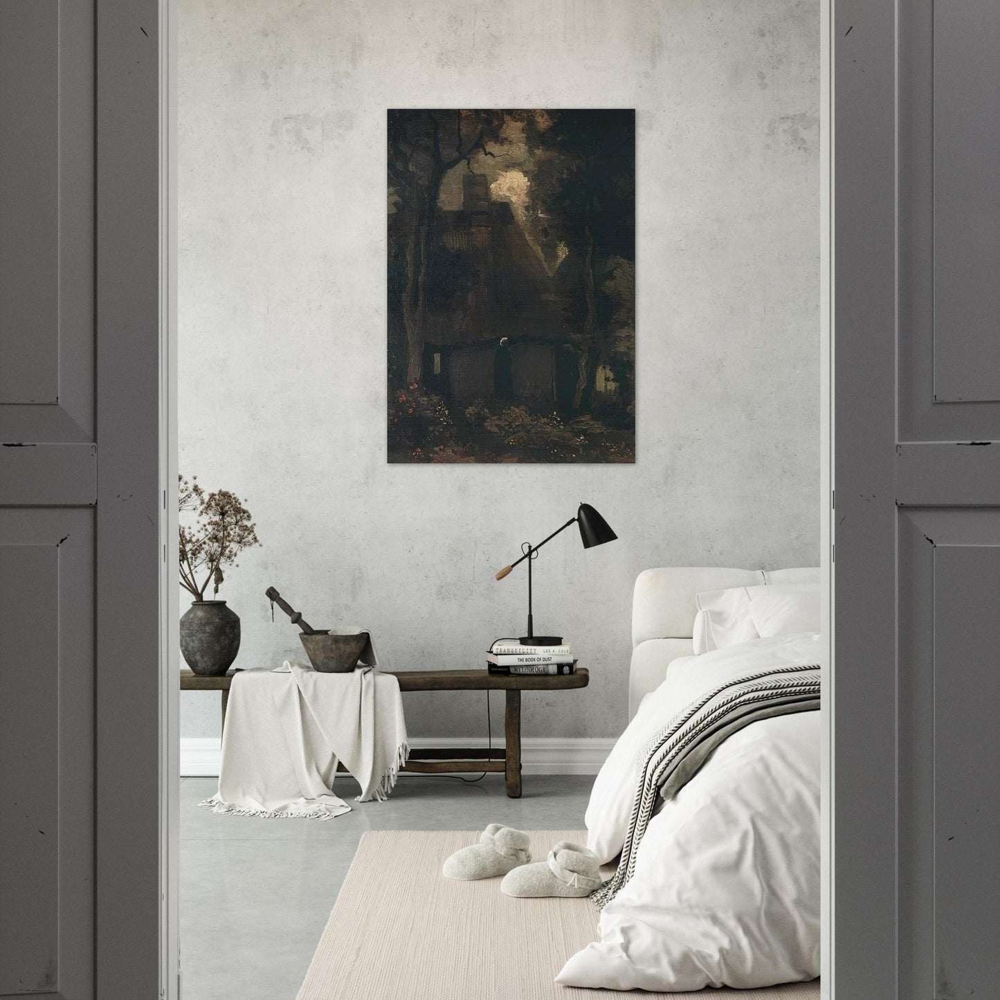 Cottage with Trees and Peasant Woman - Vincent van Gogh Brushed Aluminum Print - 70x100 cm / 28x40 inches | Vincent van Gogh Aluminum Print | Vincent van Gogh Prints