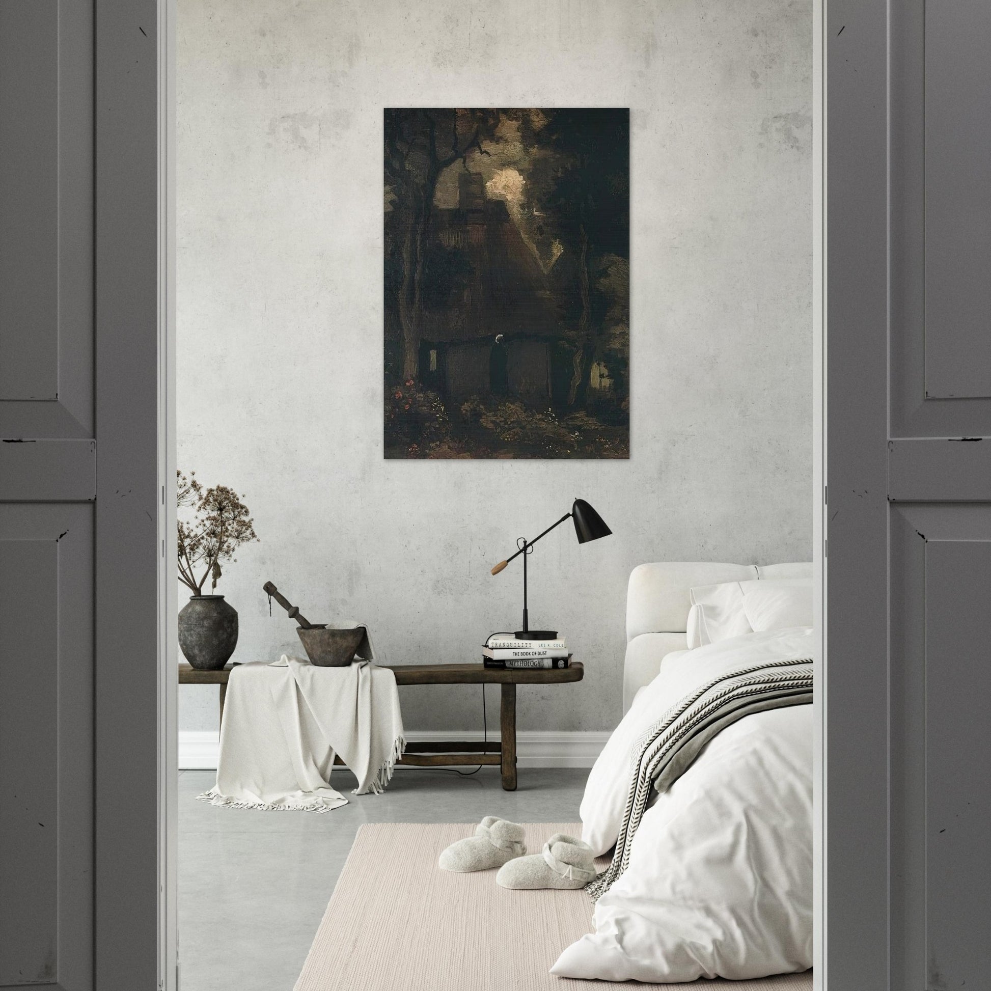 Cottage with Trees and Peasant Woman - Vincent van Gogh Brushed Aluminum Print - 70x100 cm / 28x40 inches | Vincent van Gogh Aluminum Print | Vincent van Gogh Prints