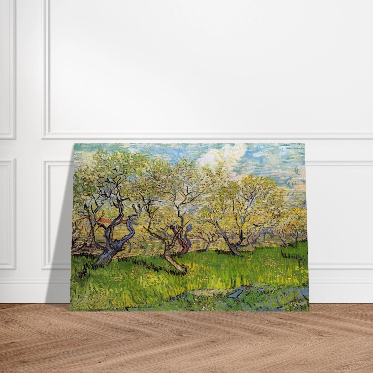 Orchard in Blossom - Vincent van Gogh Brushed Aluminum Print - 70x100 cm / 28x40 inches | Vincent van Gogh Aluminum Print | Vincent van Gogh Prints