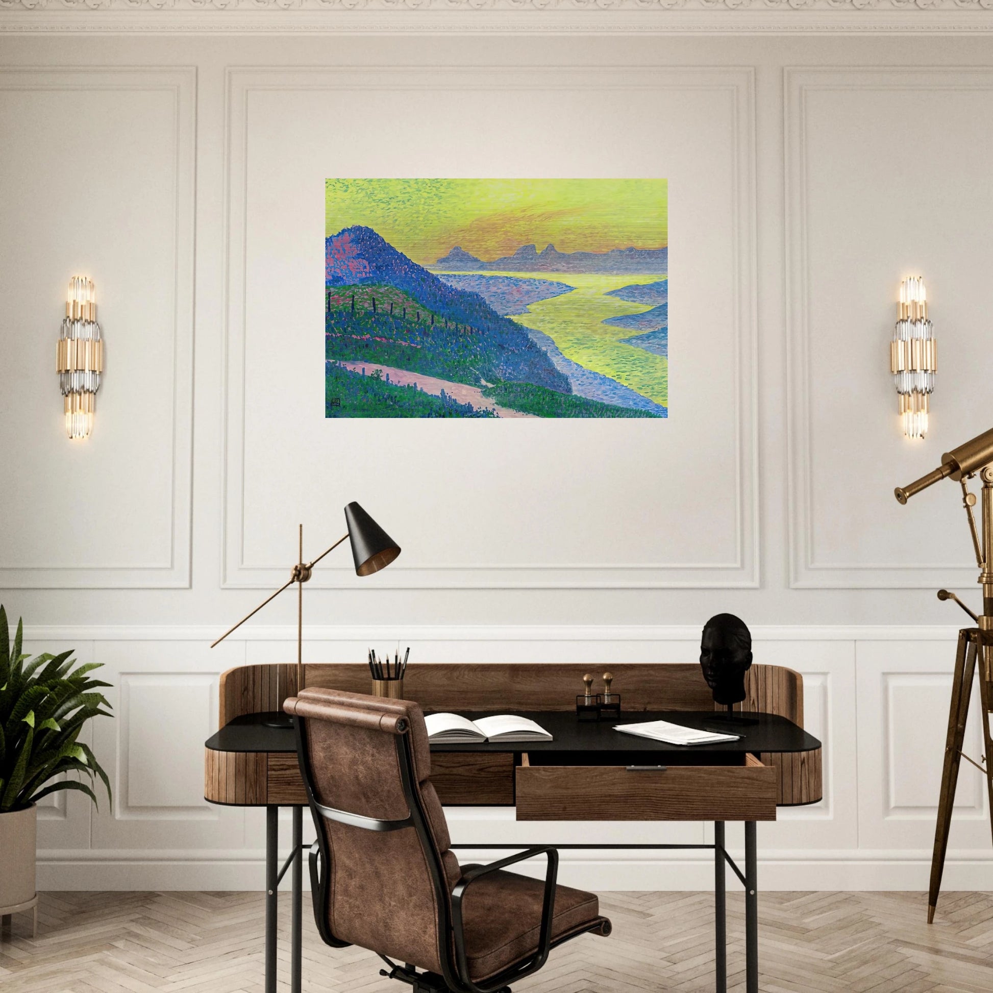 SUNSET AT AMBLETEUSE 1899 - Theo van Rysselberghe Brushed Aluminum Print - 70x100 cm / 28x40 inches | Theo van Rysselberghe Aluminum Print | Theo van Rysselberghe Prints