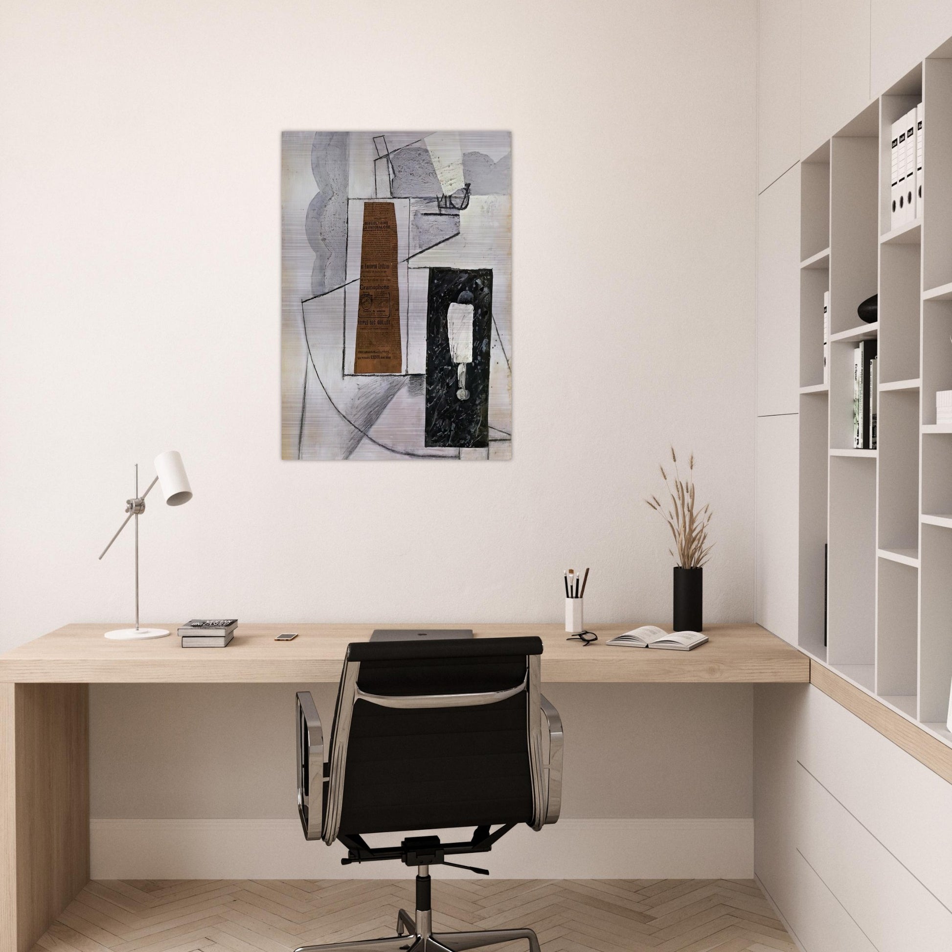 BOTTLE AND GLASS 1 - Juan Gris Brushed Aluminum Print - 70x100 cm / 28x40 inches | Juan Gris Aluminum Print | Juan Gris Prints