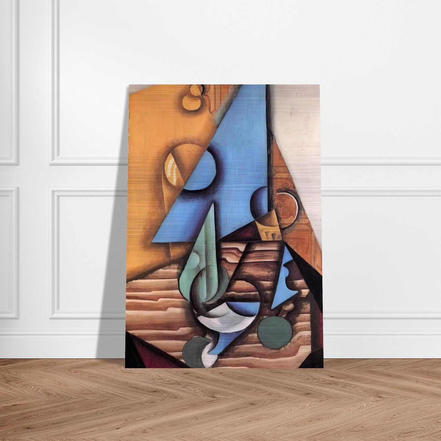 BOTTLE AND GLASS ON A TABLE 1914 - Juan Gris Brushed Aluminum Print - 70x100 cm / 28x40 inches | Juan Gris Aluminum Print | Juan Gris Prints