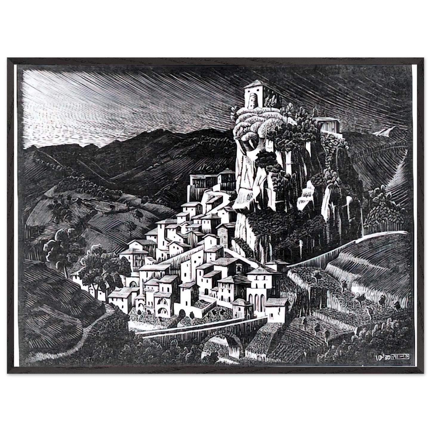 MC Escher - PALIZZI CALABRIA OCTOBER 1930 1930 Wall Art - 30x40 cm / 12x16 inches - Premium Wooden Framed Poster With Fine Art Paper - White frame