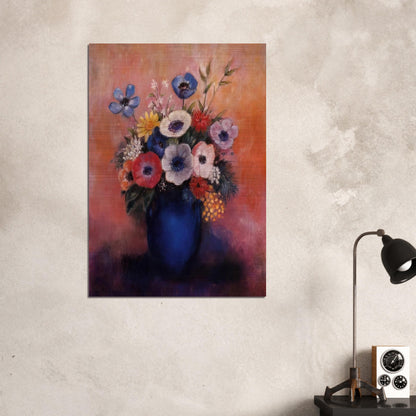 BOUQUET OF FLOWERS IN A BLUE VASE 1 - Odilon Redon Brushed Aluminum Print - 70x100 cm / 28x40 inches | Odilon Redon Aluminum Print | Odilon Redon Prints