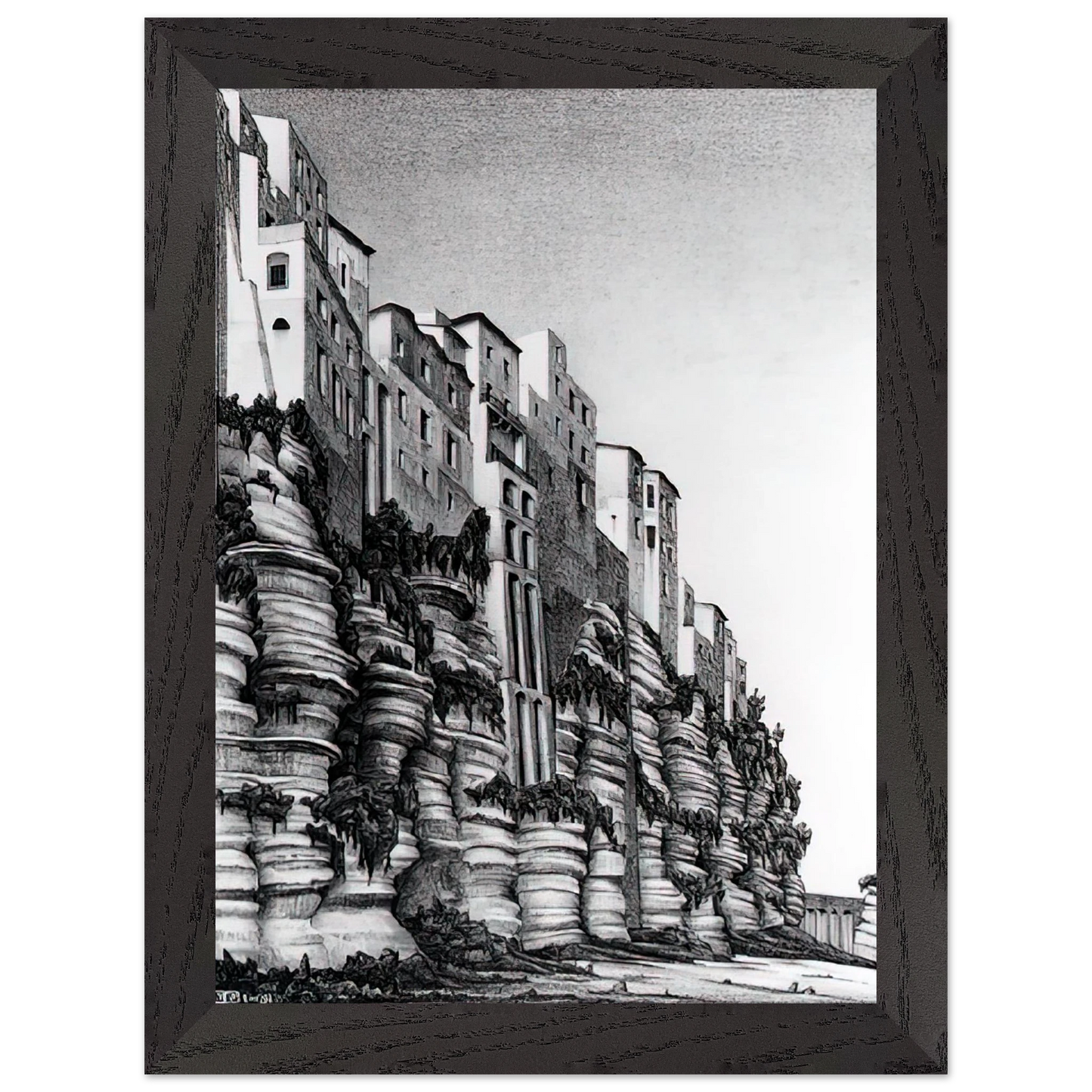 MC Escher - TROPEA CALABRIA Wall art - 13x18 cm / 5x7 inches - Premium Wooden Framed Poster With Fine Art Paper-canvas - Wood frame
