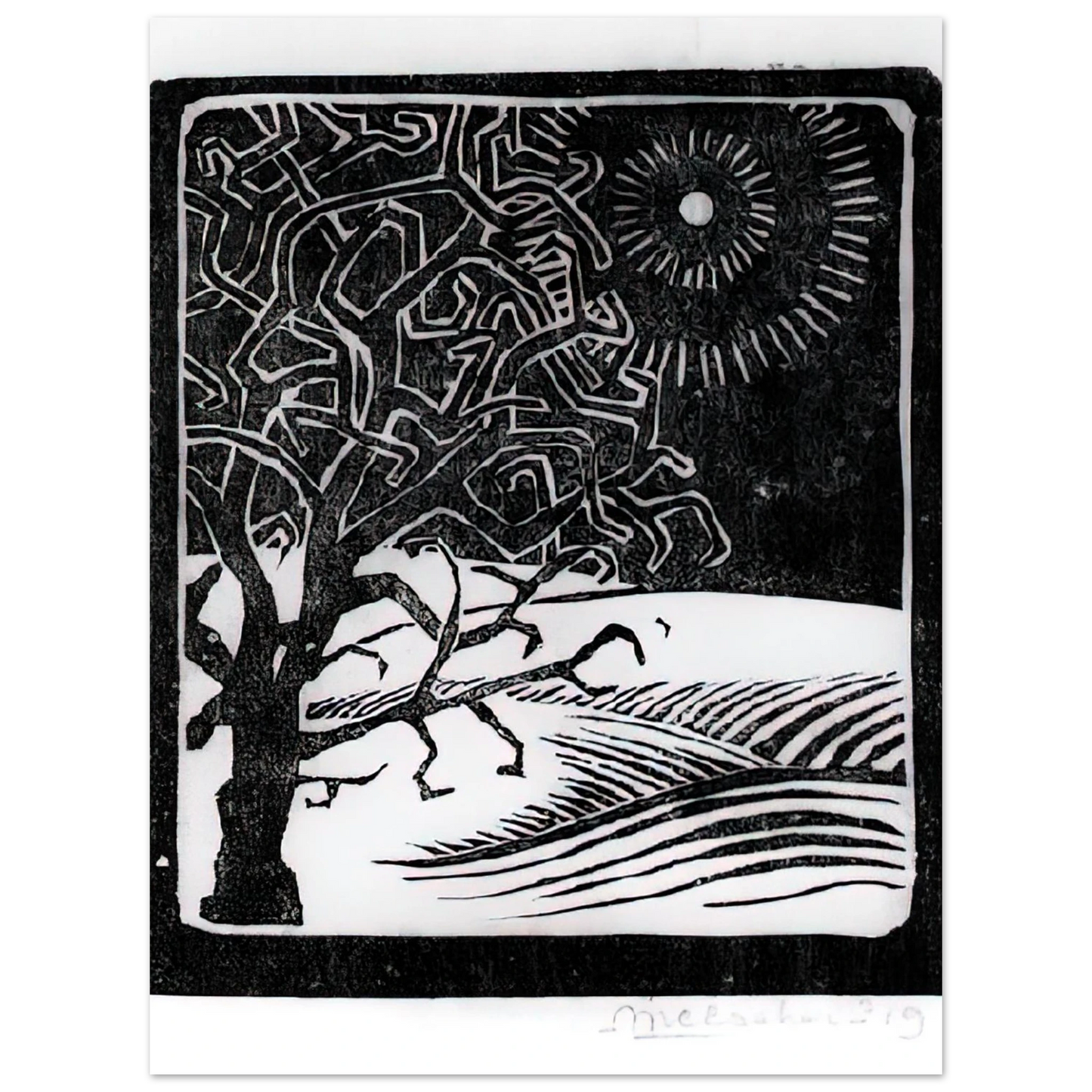 MC Escher - THE BORGER OAK Wall Art - 30x40 cm / 12x16 inches - Premium Wooden Framed Poster With Fine Art Paper-canvas - Black frame